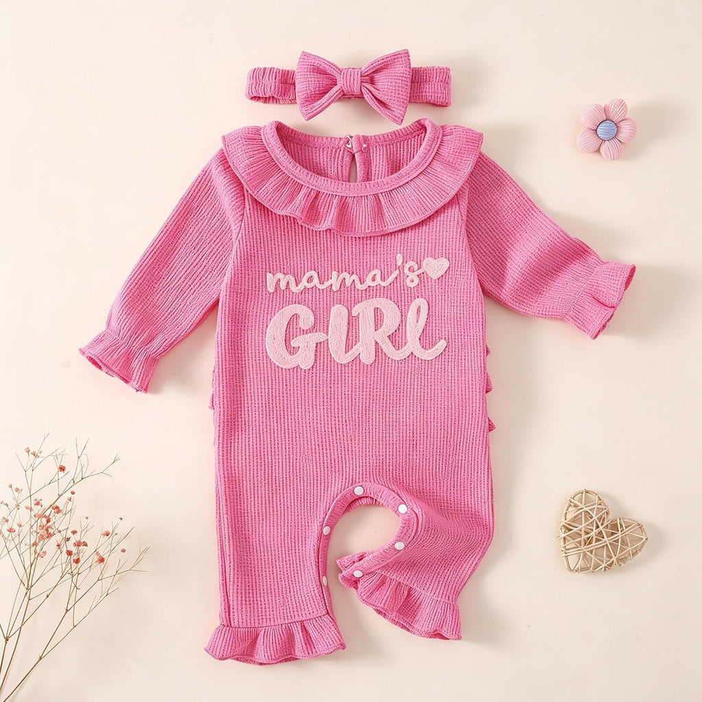 Piece Baby Girl Waffle Ruffle Romper and Headband Set