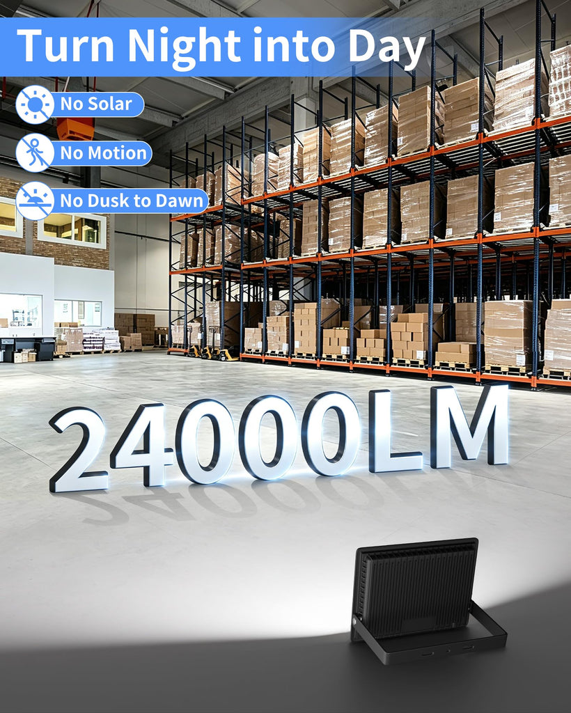 200W LED Flood Light Outdoor Plug in, IP66 for Yard Garage, 5000K