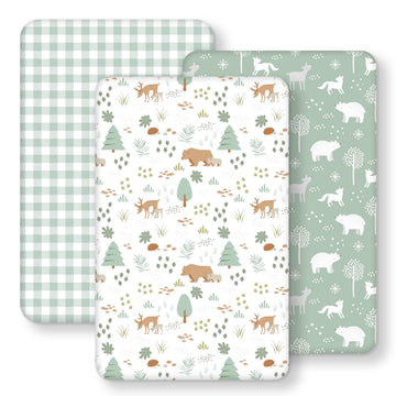 Bedside Bassinet Sheets Boy Fitted, Rectangle 33"x20" 3-Pack