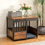 32 Inch Dog Crate Furniture with Cushion for Large Medium Dogs, Wooden Heavy Duty Dog Kennel with Double Doors