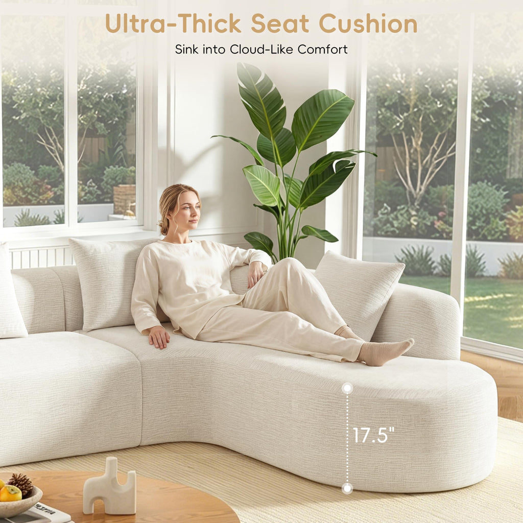 116.5 Inch Boneless Curved Cloud Sectional Sofa, Oversized L Shaped 4 Seater Chenille Modular Couch with High
