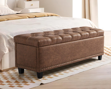 Storage Ottoman Bench - 51" Tufted End of Bed Storage Benches with Foot - Upholstered End of Bed Bench - Large