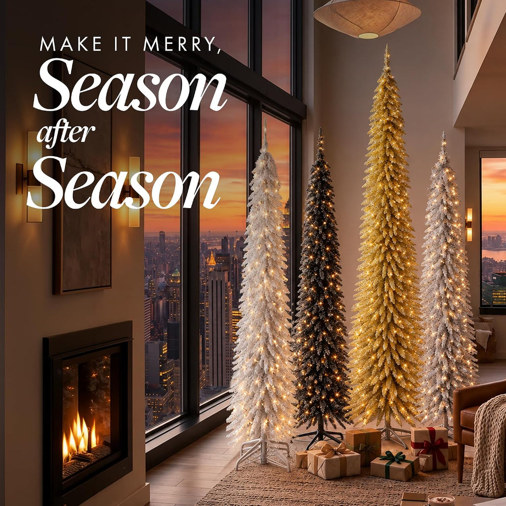 Pre-Lit Slim Black Tinsel Christmas Tree, 150 Lights