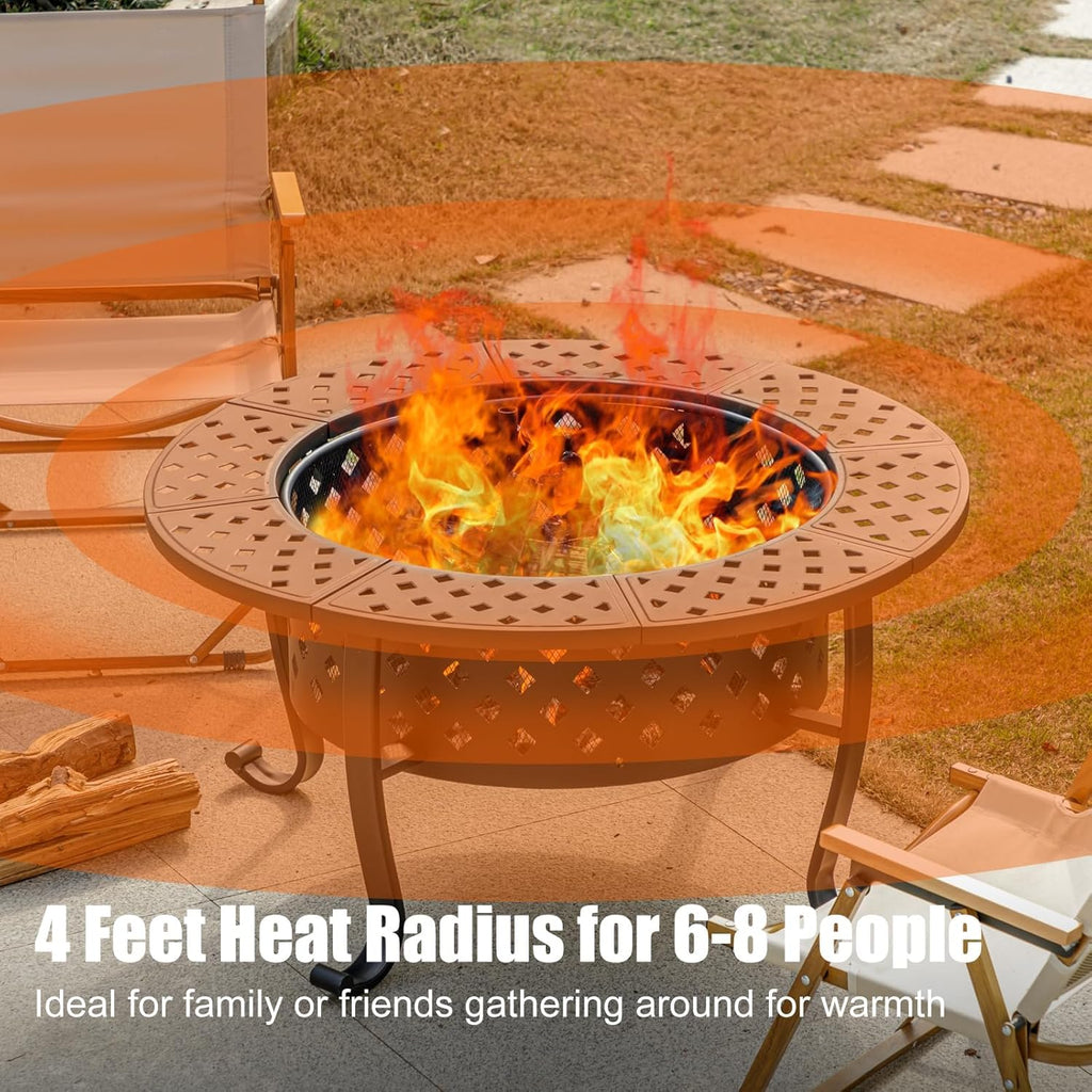 36 Inch Fire Pit with 2 BBQ Grills, Wood Burning Fire Pits for Outside with Lid & Fire Poker