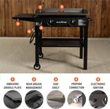 2-Burner Flat Top Propane Gas Griddle, Outdoor 28-Inch Grill Station with Rear Grease Management for Camping and Patio Cooking