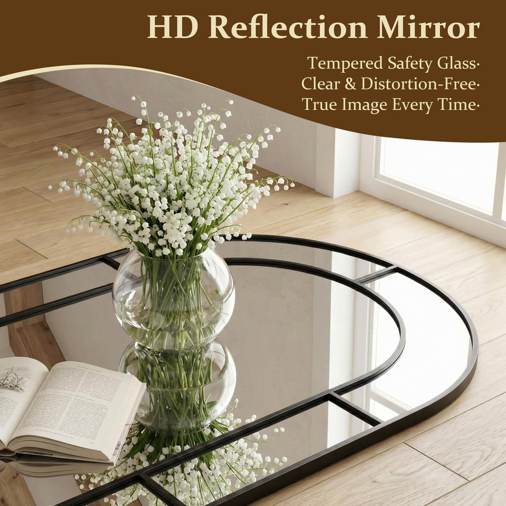 71" x 32" Arched Full Length Floor Mirror, Farmhouse Window Pane Mirror with Metal Frame, Decorative Leaning or Wall