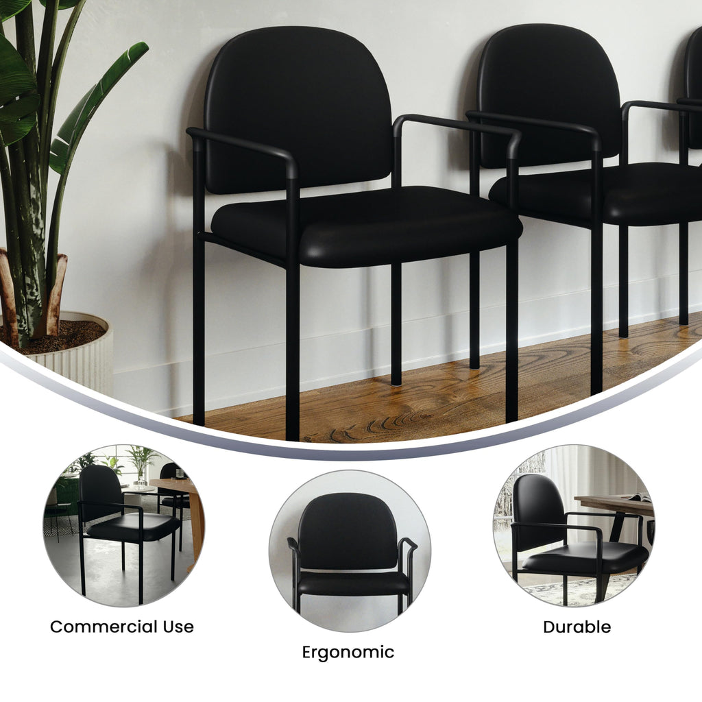Steel Stackable Reception Chair with Arms, Black Vinyl