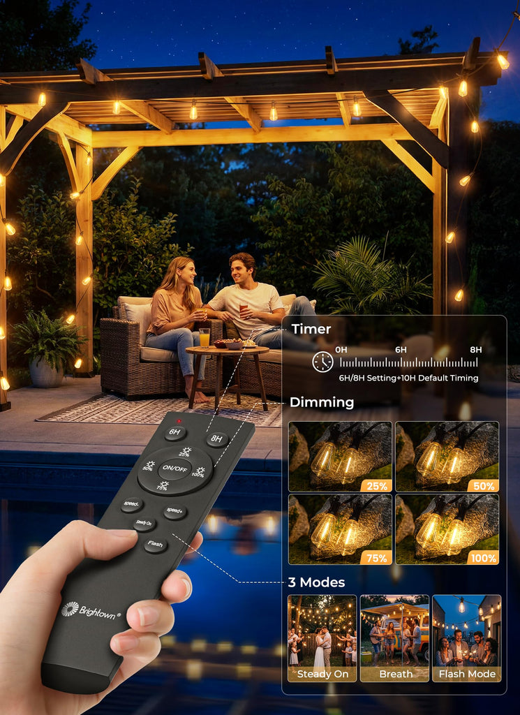 37FT Solar String Lights Outdoor, 10+1 Shatterproof LED Lights