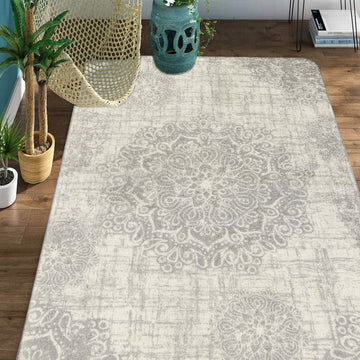 Vintage Medallion Rug - Washable Soft Rug Non Slip Living Room Carpet Distressed Ultra-Thin Area Gray Accent