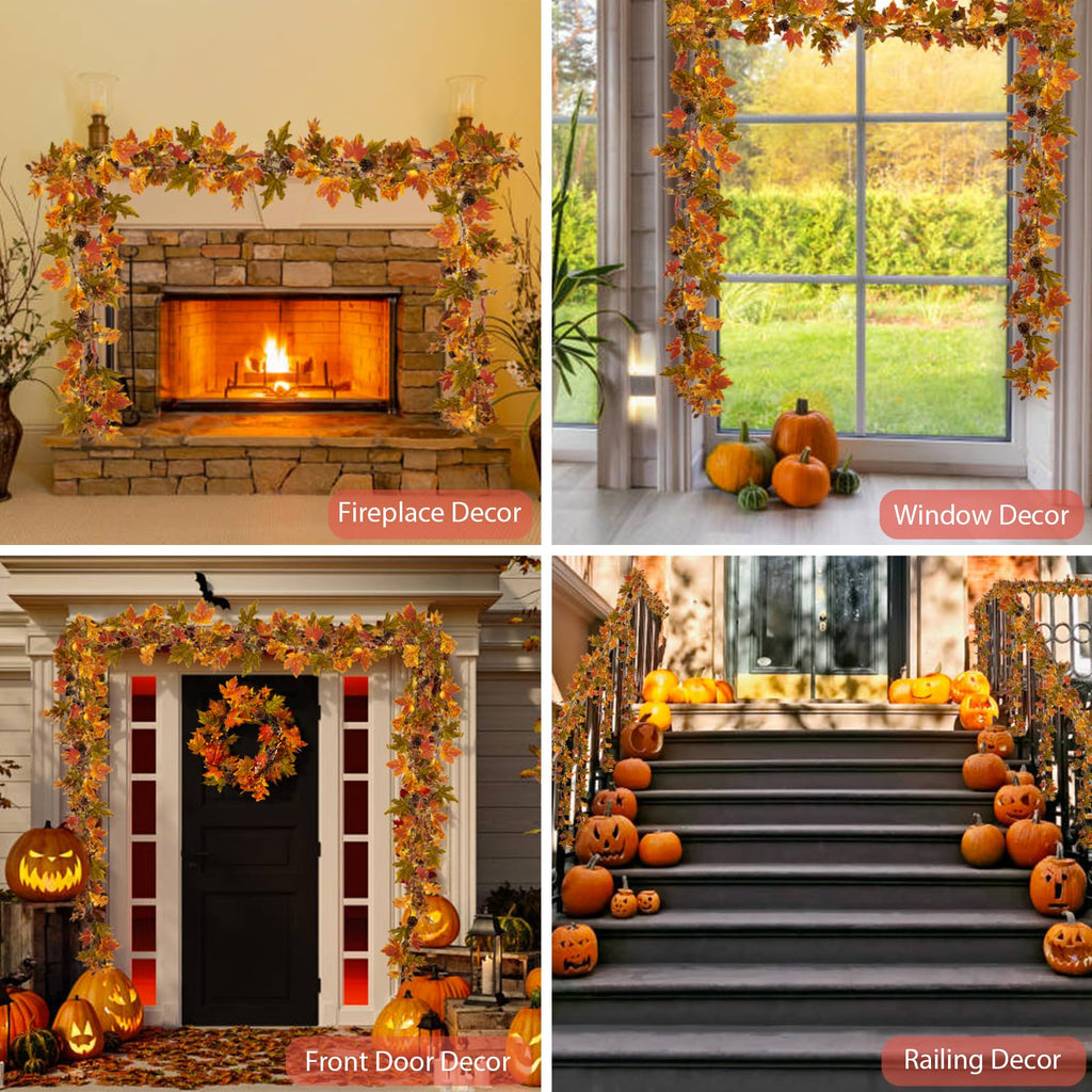 Fall Maple Leaf Garland, 9 Ft Fall Decor Garland with 30 Warm Lights