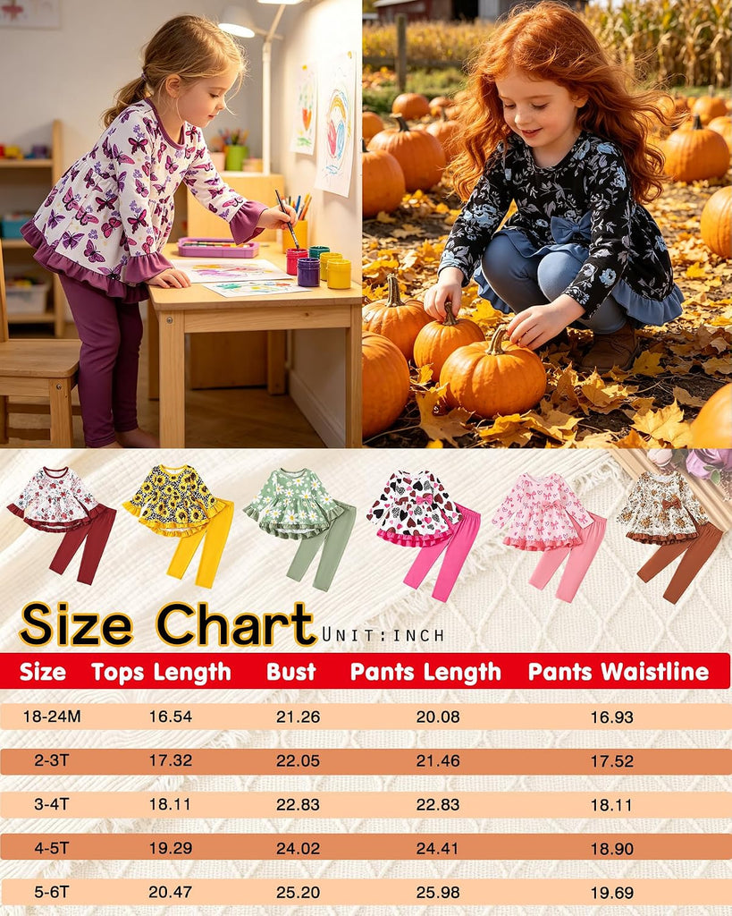 Toddler Girl Clothes Girls Fall Winter Outfits 2 Piece Ruffle Sleeve Top Flower Legging Printed Pants Set