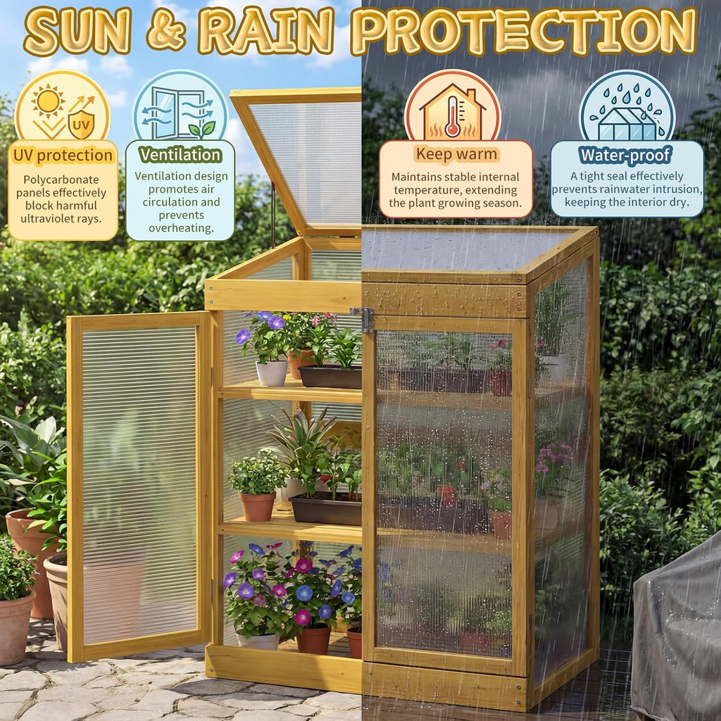 Wooden Cold Frame Greenhouse with Transparent Flip-Top Roof, Solid Wood Greenhouse Cabinet, Garden Raised Flower