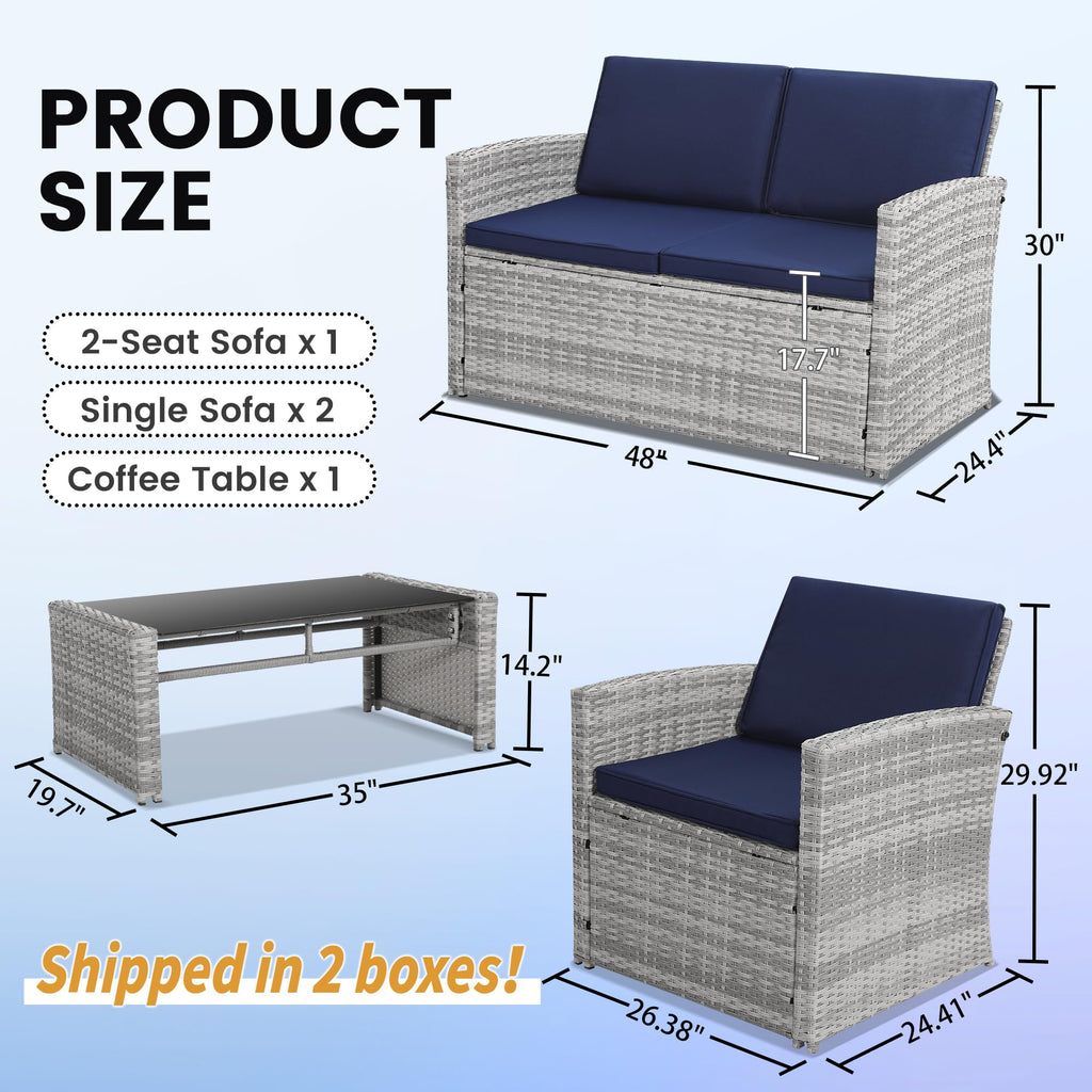 4 Piece Patio Furniture Set, Outdoor Wicker Conversation Set
