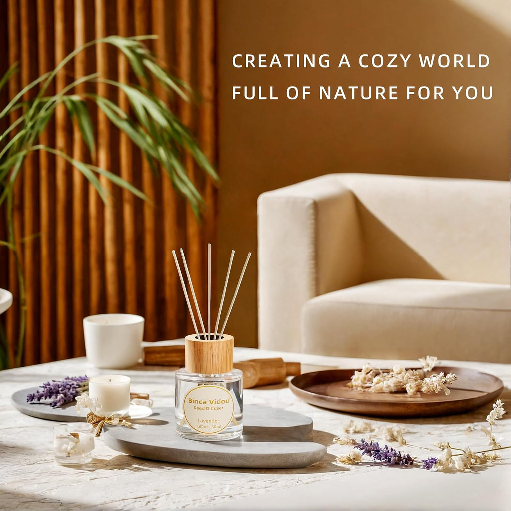 Reed Diffuser Set, Lavender Orange & Lemon Natural Scent Oil Diffusers with Sticks Bathroom Aromatherapy Decor 1.69oz - Set of 2