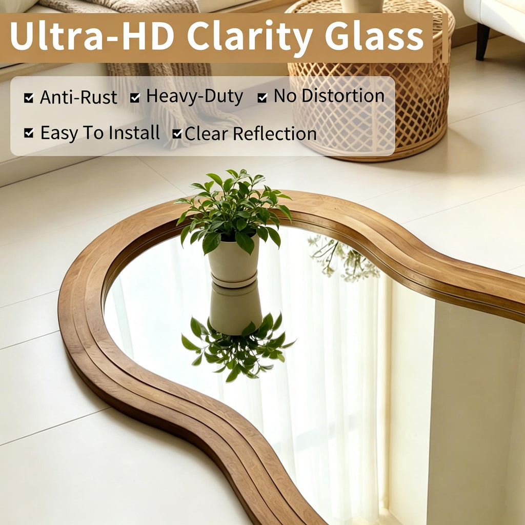 Wavy Full Length Mirror, 71"x33.5" Oversized Solid Wood Mirror