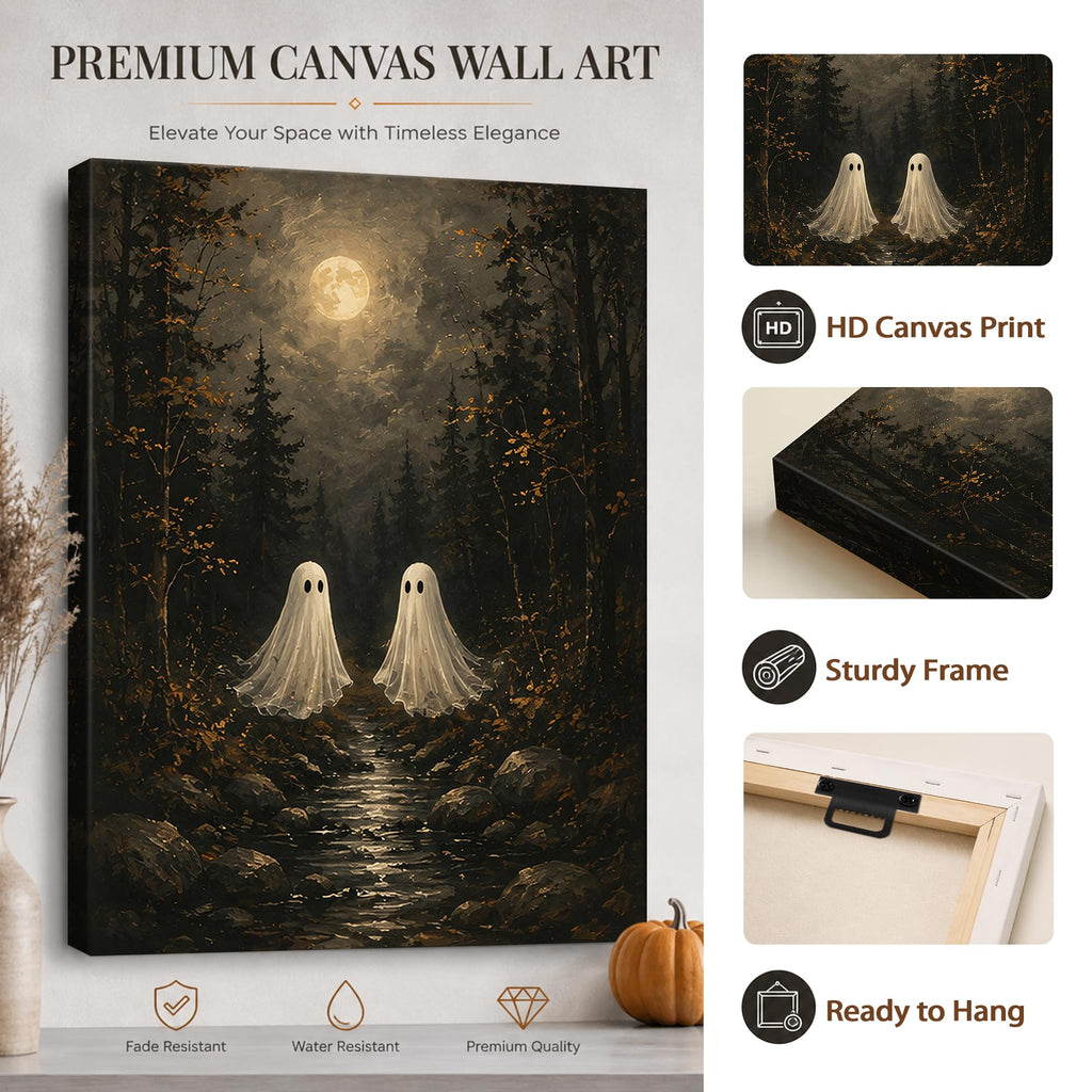Halloween Canvas Wall Art, Two Ghosts Moonlit Forest Halloween Pictures