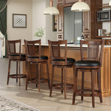 Swivel Bar Stools Set of 4, 26 Inch Counter Height Bar Stools, PU Leather Wood Bar Chairs with Backrest & Wrap-Around