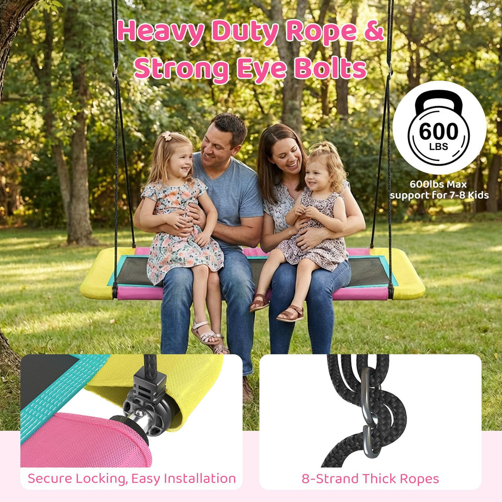 60'' Rectangle Platform Tree Swing for Kids and Adults, Giant Flying Swing with Adjustable Hanging Strap, Waterproof