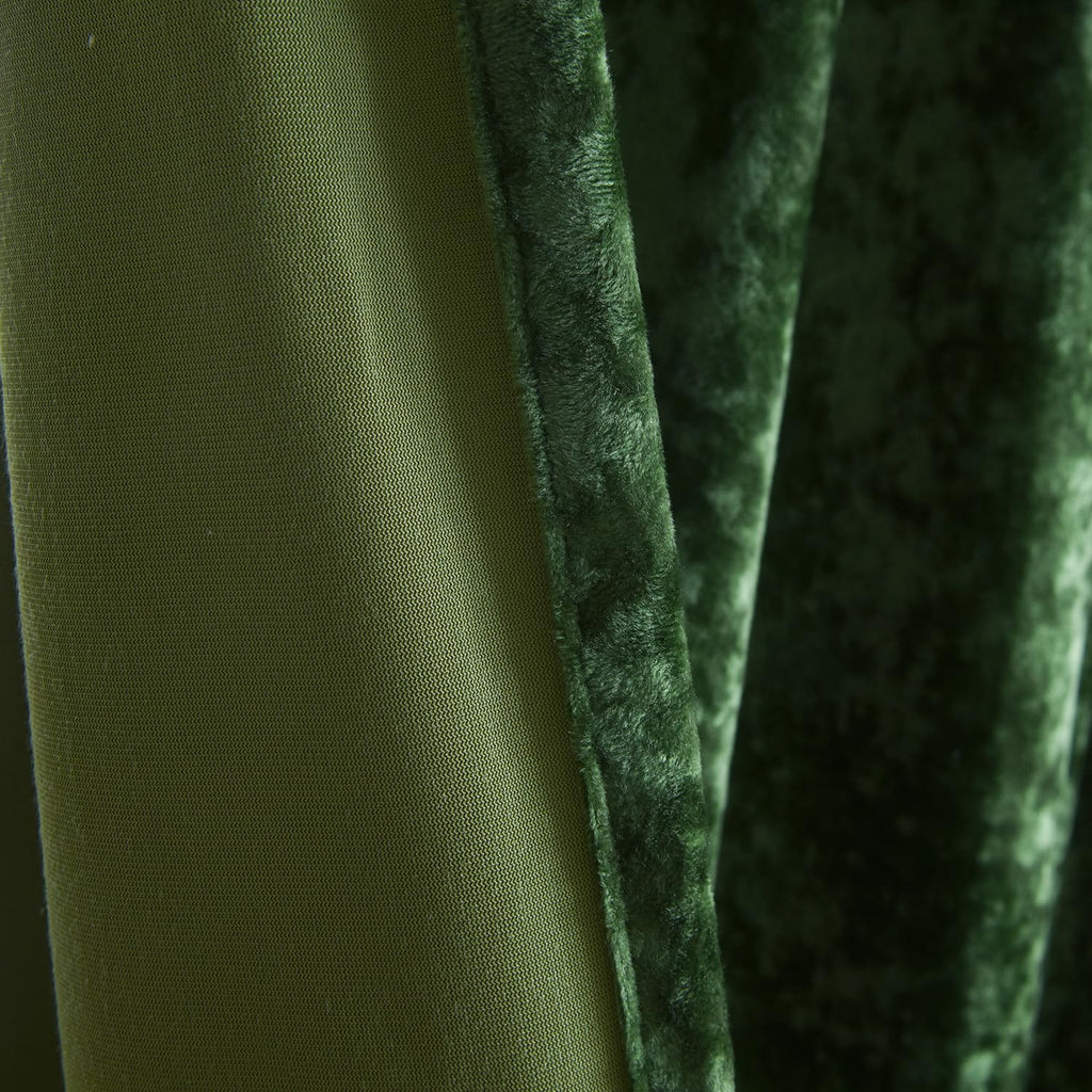 Lux Forest Green Crushed Velvet Curtains, 2 Panel Set, Room Darkening Distressed Velvet Back Tab Curtain, 52" W x 84"