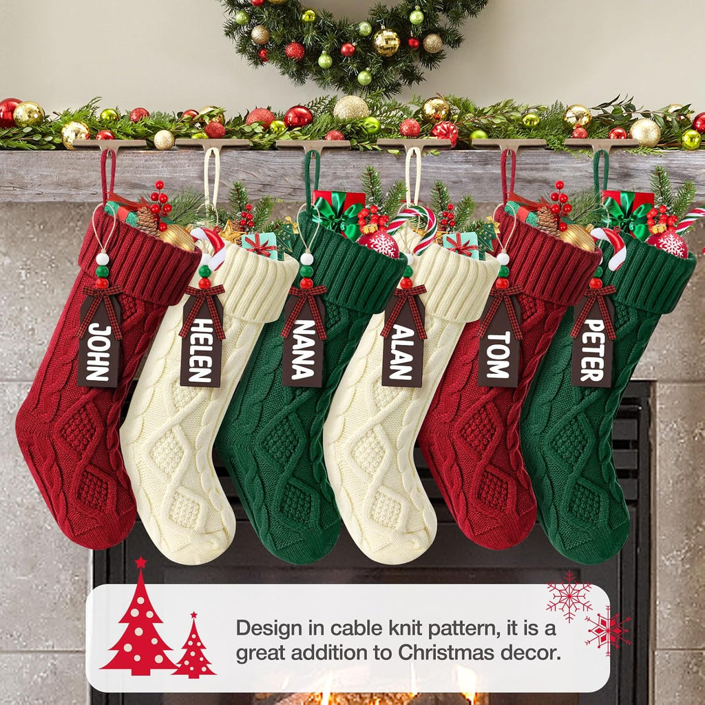 Christmas Stockings, 18 Inches Large Size Cable Knitted Stocking Gifts ( White&red&Green) - Set of 6