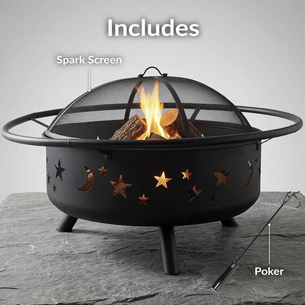 Cosmic 42-Inch Large Outdoor Fire Pit - Wood-Burning Firepit for Outside Patio, Backyard, Deck - Steel