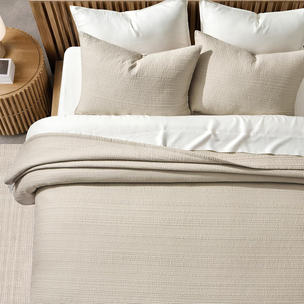 Channel Stitch 100% Cotton Quilt Set King, Pre-Washed Cotton Sateen Coverlet Bedspread, 3-Piece Soft & Breathable