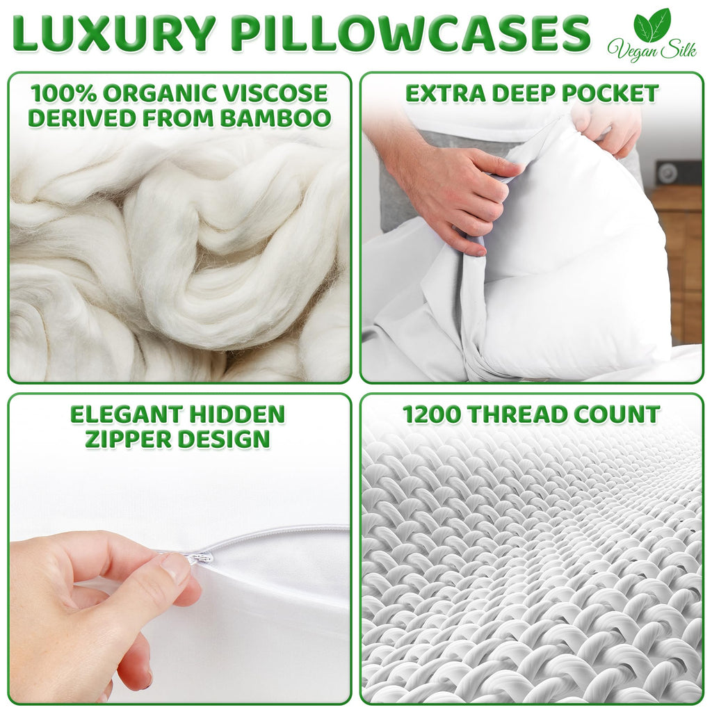 100% Viscose Derived from Bamboo Pillowcase, King Size, White, 2 PK