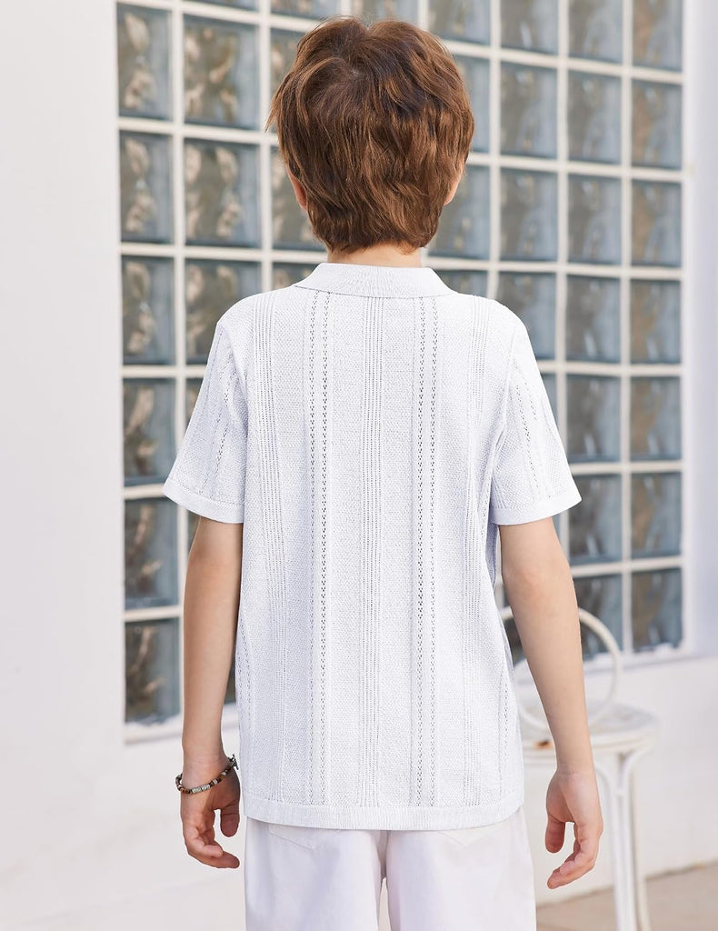 Boys Knit Casual Button Down Shirt Short Sleeve Dress Shirt