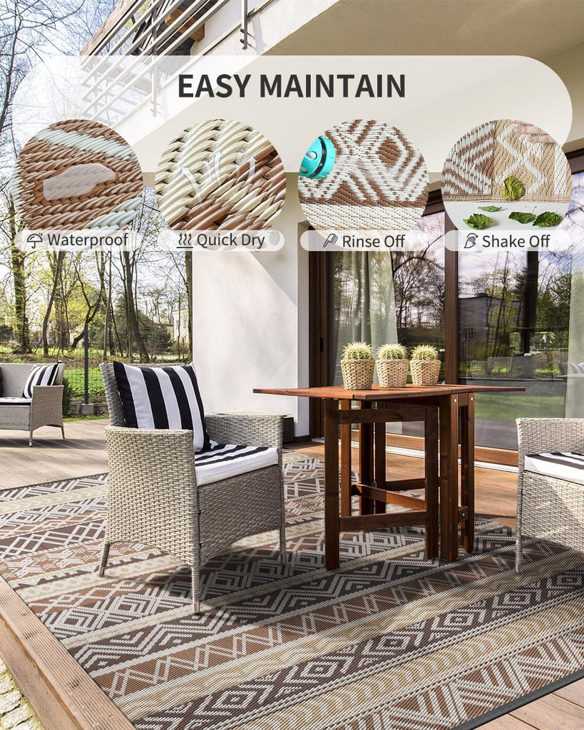 Outdoor Rug Carpet Waterproof-Patio Rug Mat Reversible RV Outdoor Camping Rugs Picnic Beach Mats Plastic Straw
