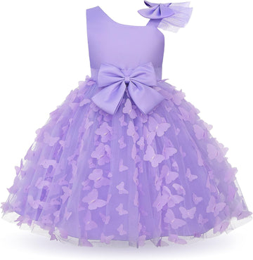Flower Girl Dress Floral Butterfly Tulle Tutu Bowknot for Wedding Birthday Party