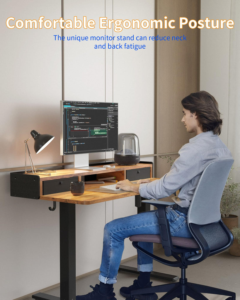 Electric Standing Desk with Drawers, 48 x 24 Inches Adjustable Desk with Storage Shelf, Stand Up Desk with Splice