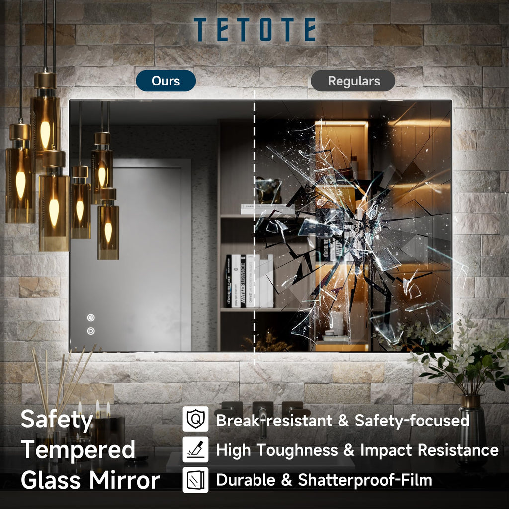 72 x 36 Inch LED Bathroom Mirror Backlit,AntiFog,Dimmable,CRI90+,Makeup,Vanity Mirror with Light,Lighted Mirror,Wall