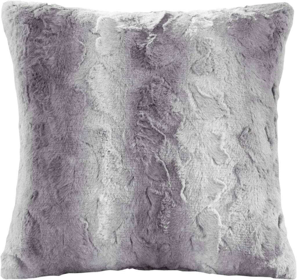 Zuri Faux Fur Ombre Stripe Ultra Soft Luxury Decorative Throw Pillows, 20" x 20", Grey