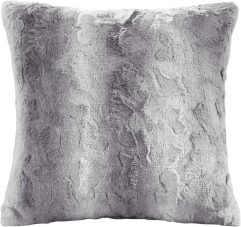 Zuri Faux Fur Ombre Stripe Ultra Soft Luxury Decorative Throw Pillows, 20" x 20", Grey