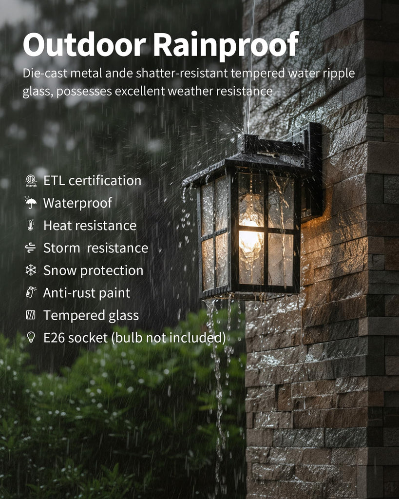 Black Outdoor Waterproof Modern Patio Wall Light Fixtures Set of 2