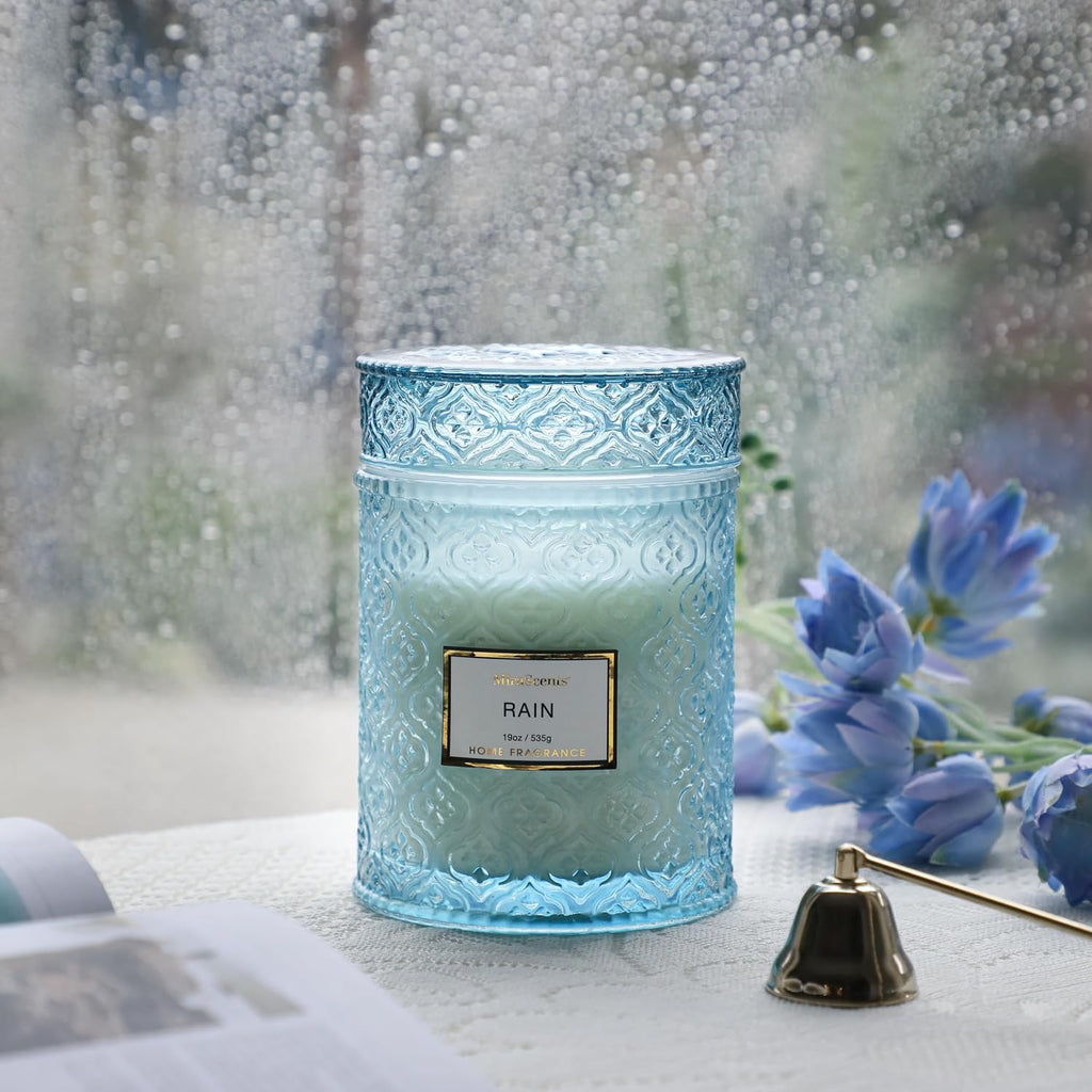 Rain Summer Scented Candles, 19oz Aromatherapy Candles Gifts for Women, Blue Luxury Large Decorative Candles - Set of 19
