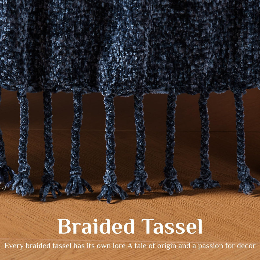 Soft Cozy Chenille Knit Throw Blanket with Tassel, 50 * 60 Navy