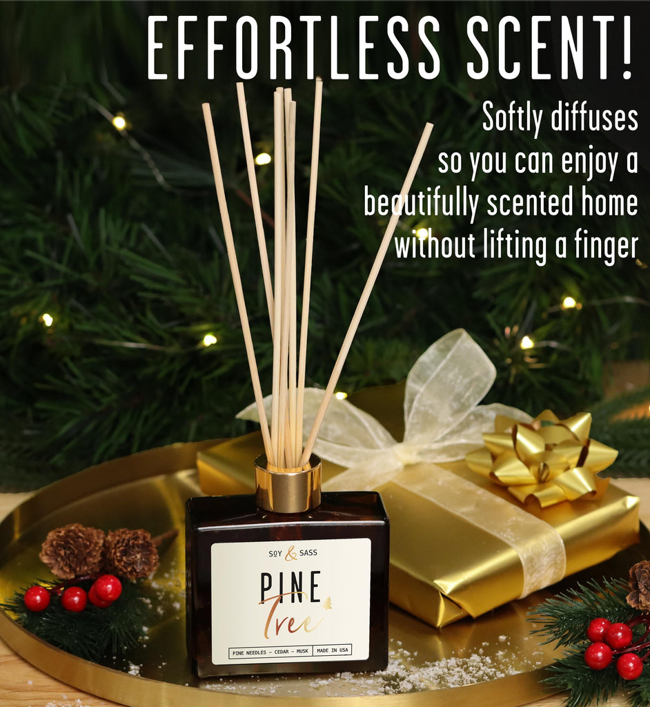 Pine Reed Diffuser, 'Pine Tree' - w/Balsam Fir, Cedar & Citrus I Infused w/Essential Oils I Christmas Diffuser Decor