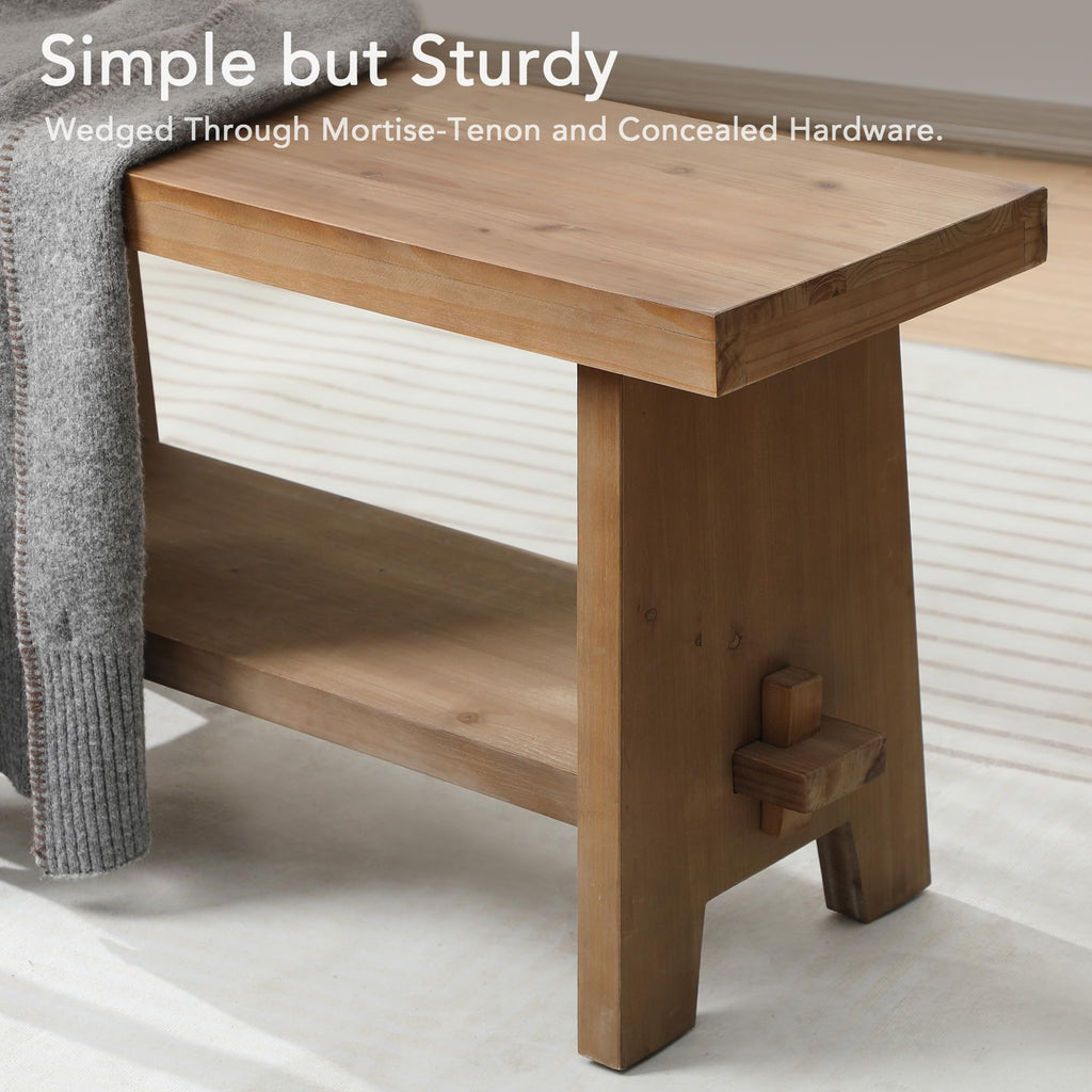 Wood Entryway Bench - 31.5" Farmhouse Small Storage Bench, Indoor