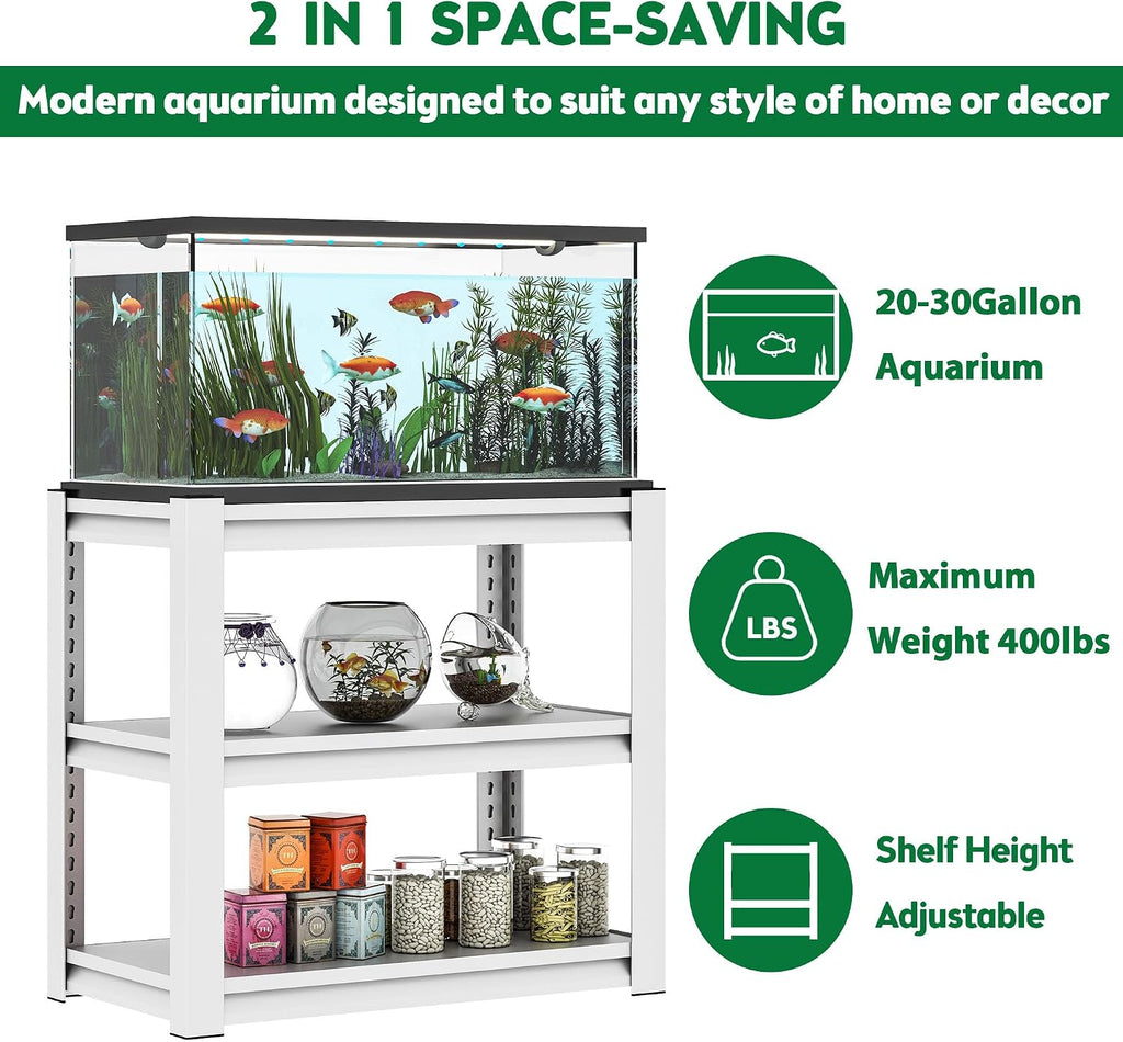 20-30 Gallon Fish Tank Stand - Metal Aquarium Stand with Adjustable shelf, Heavy Duty Fish Tank Table/ 3-Layer