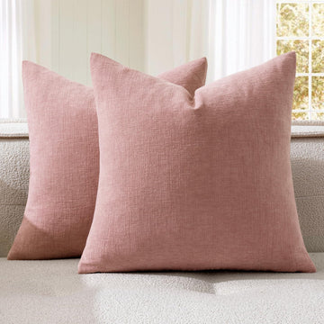 Blush Pink Chenille Couch Euro Throw Pillow Covers, 24x24