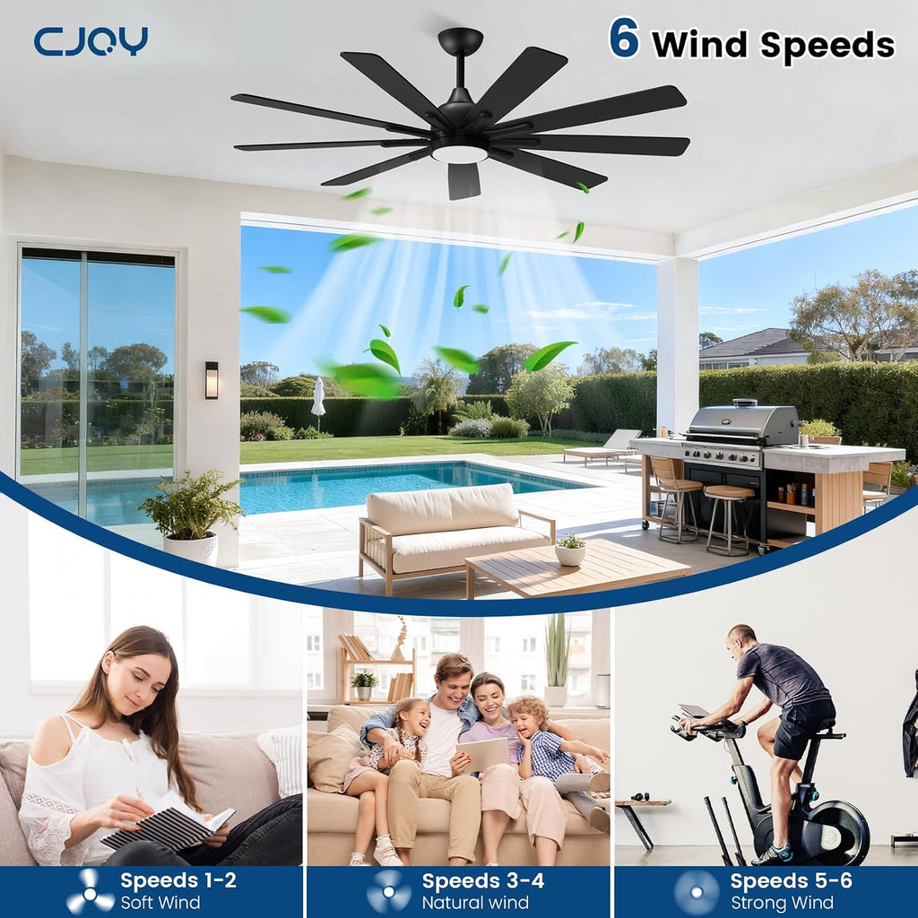 72" Ceiling Fan with LED Light and Remote - Black & Walnut