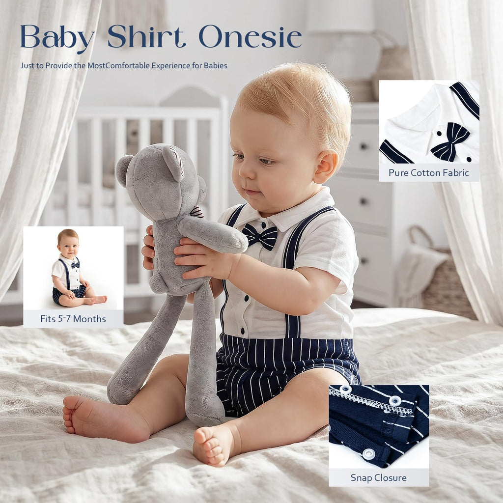 Baby Shower Gifts for Boys, 9PCS Baby Boy Gifts Baskets with Plush Bear/Blanket/Onesie/Wooden Rattle, Newborn
