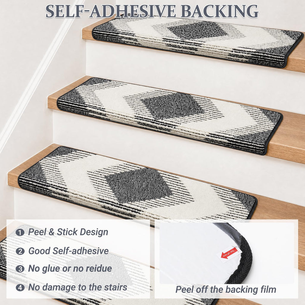 Bullnose Stair Carpet Treads, Set of 14 Step Carpet for Stairs Non Slip