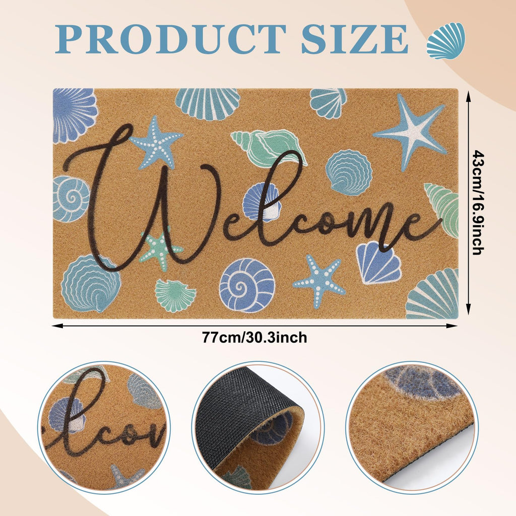 Coastal Seashell Welcome Coir Door Mat Outdoor Non-slip, 17" x 30"