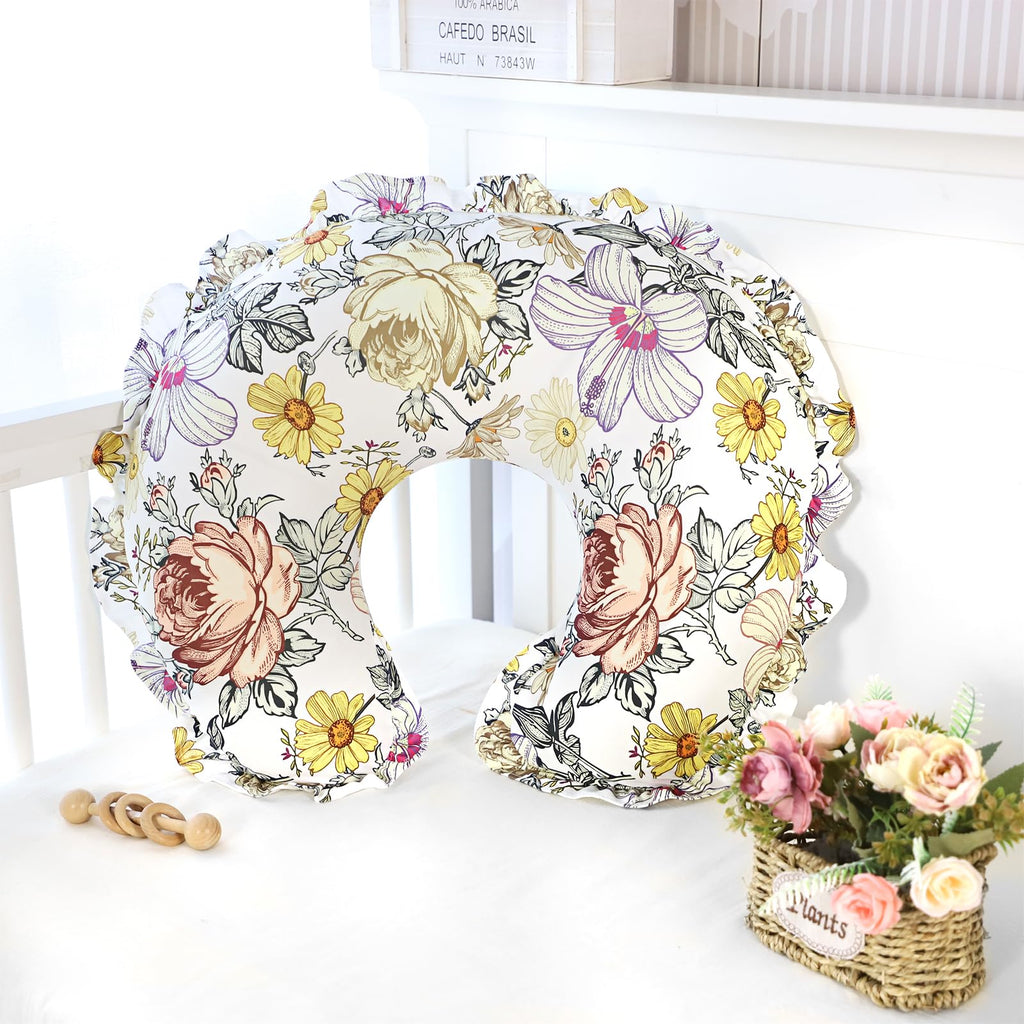 Ruffled Nursing Pillow Cover, Removable Stetchy Case for Breastfeeding Pillows, Ultra Soft and Breathable Feeding