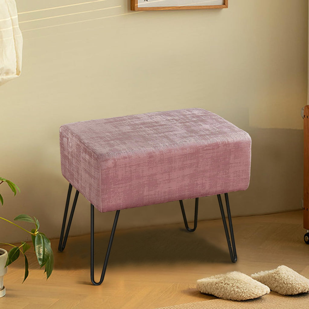 Withered Rose Fuzzy Velvet Ottoman 19" x 13" x 17" H
