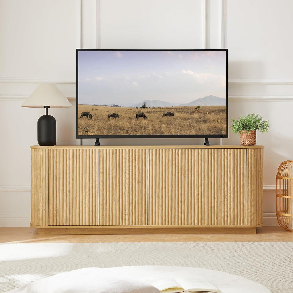 64" Sturdy Wooden Freestanding Storage Chest, Accent Cabinets with Wave Pattern, Utility Organizer with Simple Style