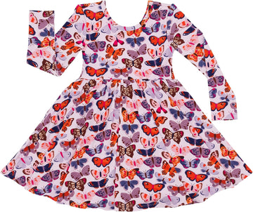 Long Sleeve Twirl Dress for Girls - Viscose from Bamboo Toddler Dresses w/Pockets & Tagless Comfort
