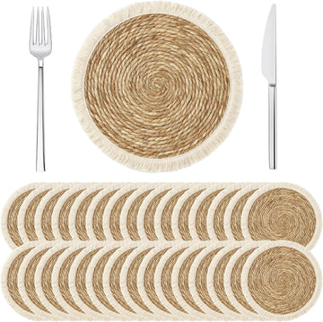 Inch Tassel Round Bulrush Placemats Bulk Set - Set of 30